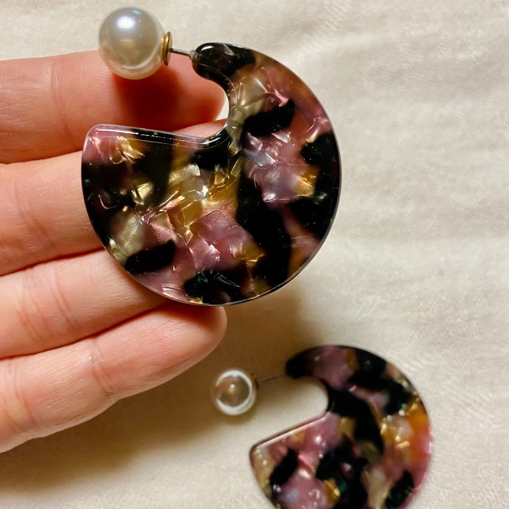 Mix Color Earrings with Beautiful Back - Pink Cream Black Tan